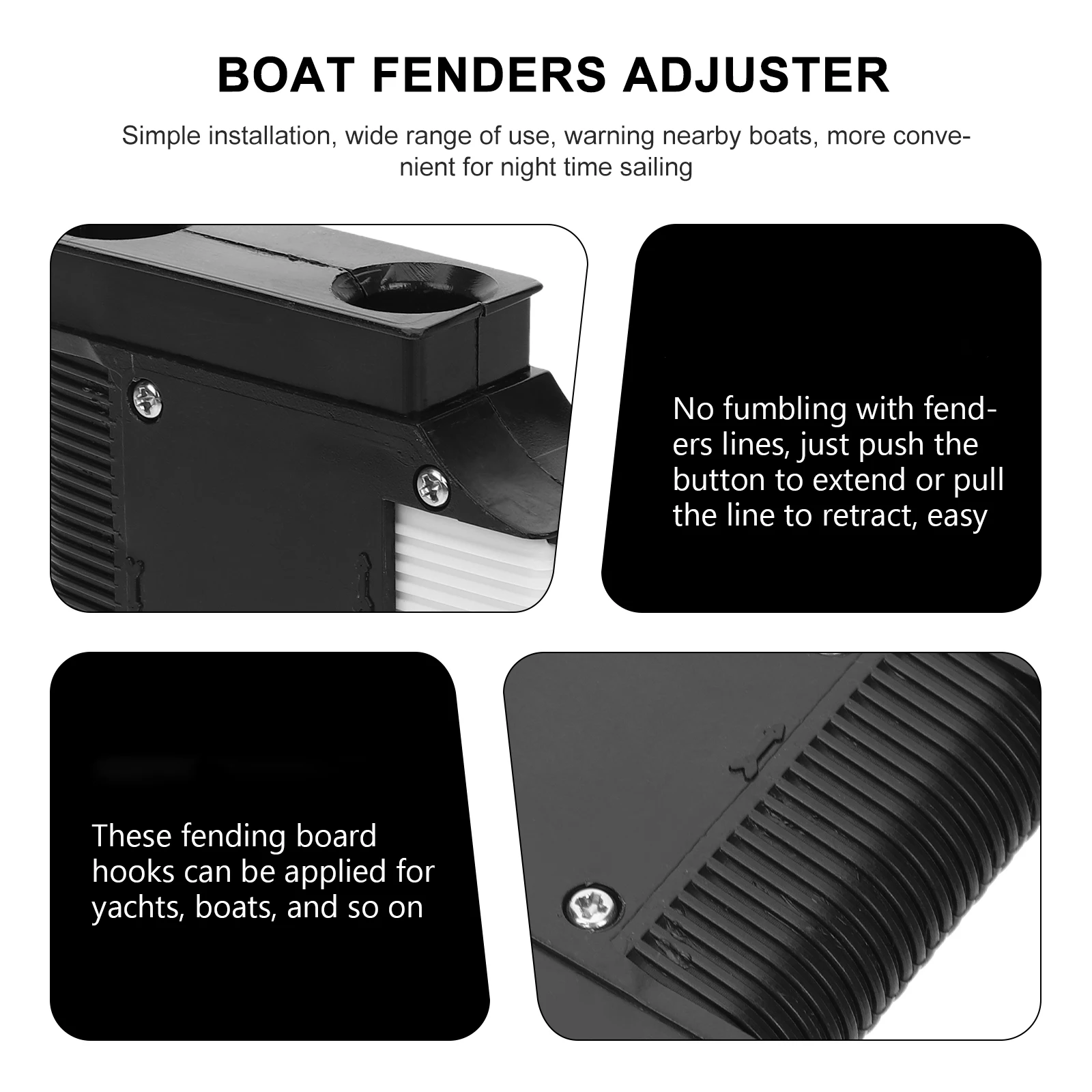 

2pcs Marine Hooks Boat Supplies Black White Adjustable Clips Durable Plastic Holder Yacht Accessories Bumper Hanger Fixer