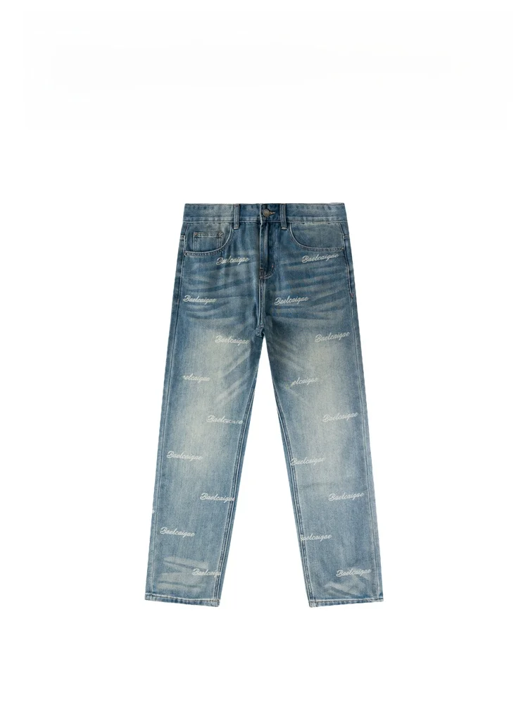 

BAIRBAOLIY Men's Faionable Casual Denim Jeans Letter Print Loose Straight Leg Long Pants Autumn Winter New Arrival