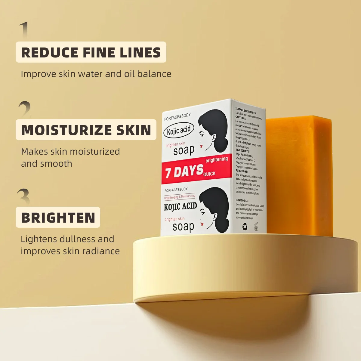 Kojic Acid Soap Organic Body And Face Bath Reducing and Moisturizing Fine Lines Skin Lightening Gentle Oil Control Refreshing