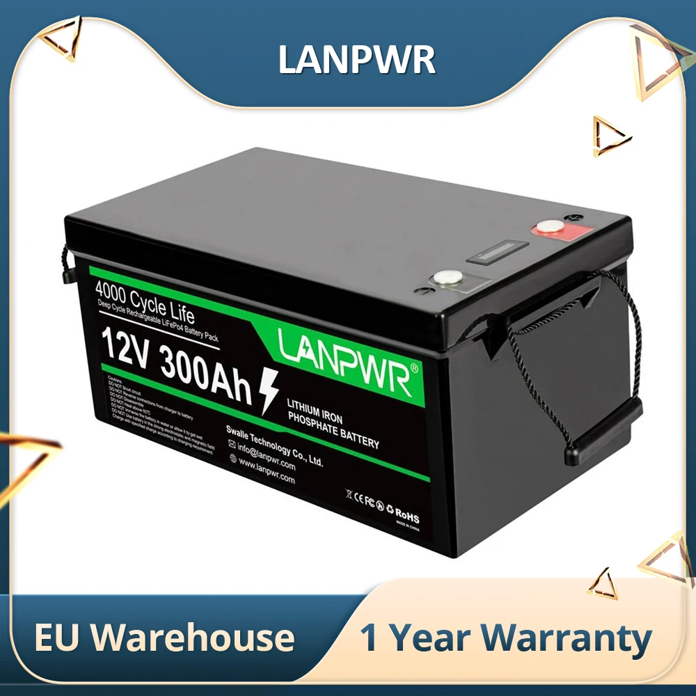 LANPWR 12V 300Ah LiFePO4 Lithium Battery Pack Backup Power, 3840Wh Energy, 4000+ Deep Cycles, Built-in 200A BMS Capacity