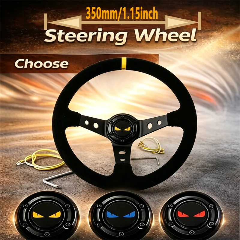 Universal 14-inch 350mm suede car aluminium alloy racing steering wheel deep-dish hub drift sport car steering wheel - view 2
