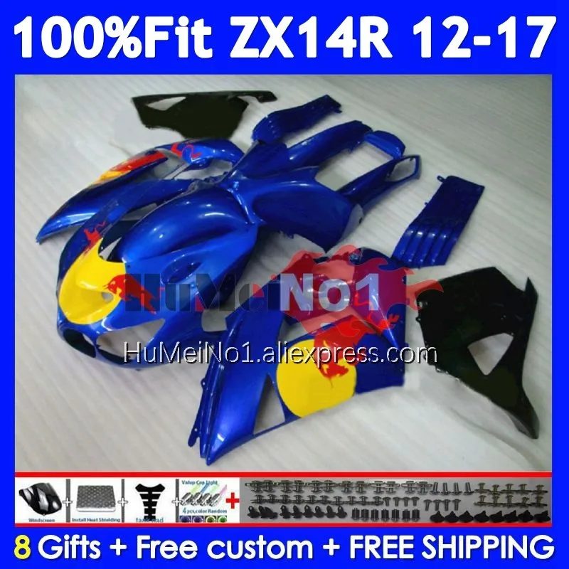 Body For KAWASAKI NINJA ZX 14R ZX14R 2012 2013 2014 2015 2016 2017 Blue yellow 229No.25 ZX14 R ZX-14R 12 13 14 15 16 17 Fairing