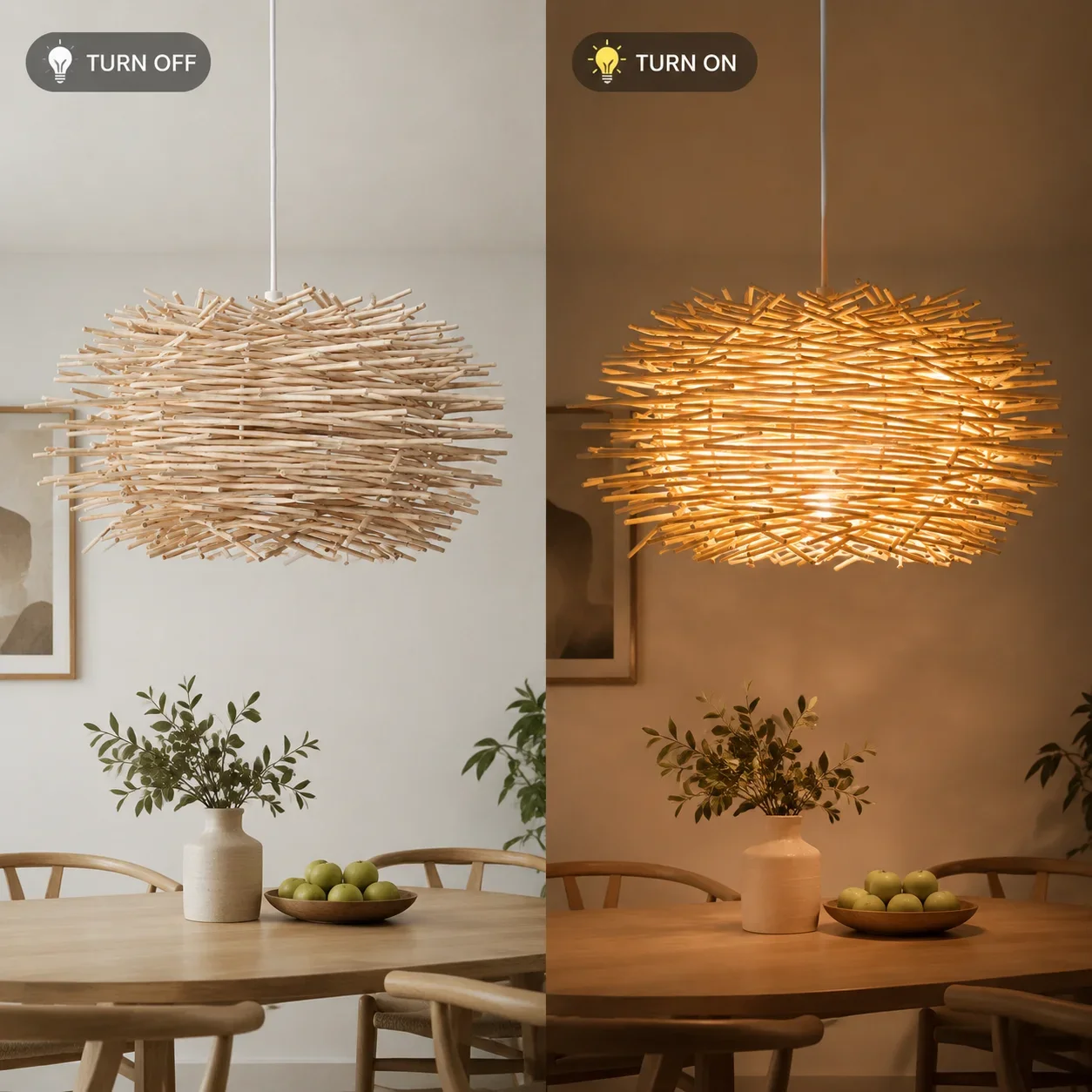 JOYINLED Japanese Style Pendant Light Bird Nest Rattan Chandelier Handmade Ceiling Hanging Lamp E27 Base for Bedroom Living Room