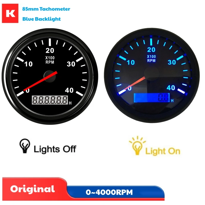 

Cars Instrument Panel Tachometers Modification 85mm 0-4000RPM Rev Counters Blue Backlight RPM with Hourmeters for Boat Truck