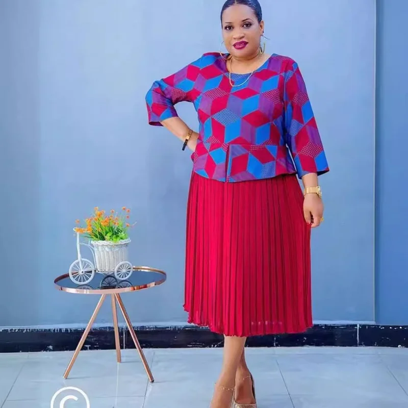 아프리카 패션 여성 의류 프린트 패치워크 플리츠 스커트OLCommuter 드레스