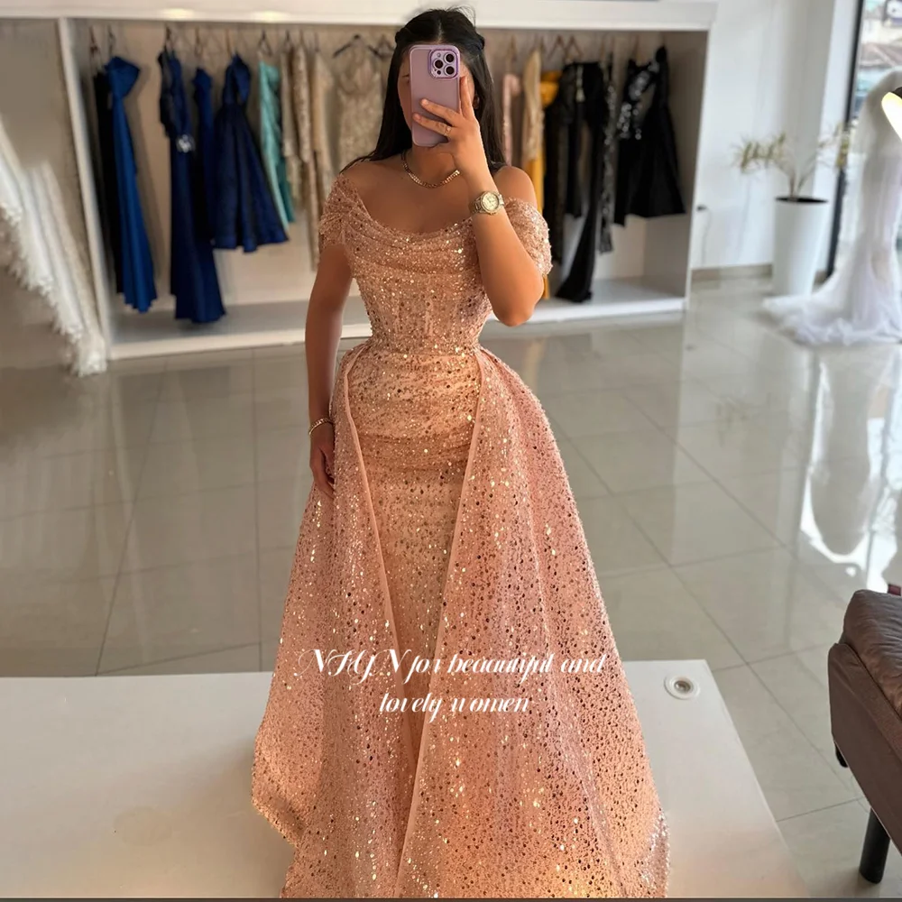 

NFYN Glitter Prom Dress Beading Party Dress Detachable Train Sequined Evening Dress Off Shoulder Luxury Gala Dress Customized