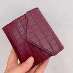 Crocodile Pattern Leather Women Short Wallet Zipper Genuine Leather Card Holder with Flap Small Coin Purses