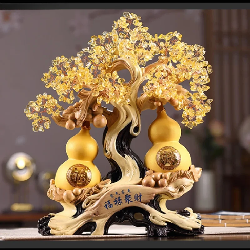 

Chinese Style Lucky Tree Fortune Feng Shui Gourd Statue Ornaments Resin Sculpture Crafts Home Decoration Wedding Gifts