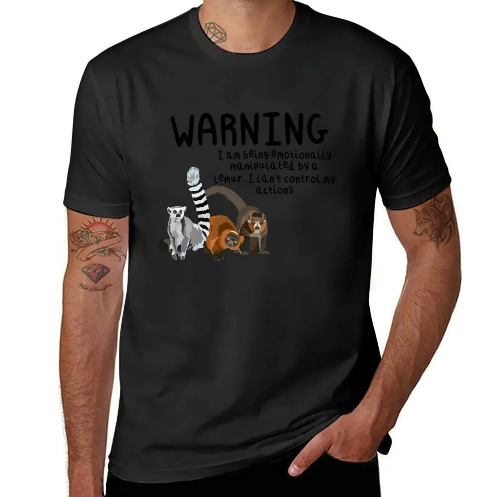 Warning I Am Being Emotionally Manipulated By A Lemur T-Shirt korean fashion man clothes Short sleeve tee men