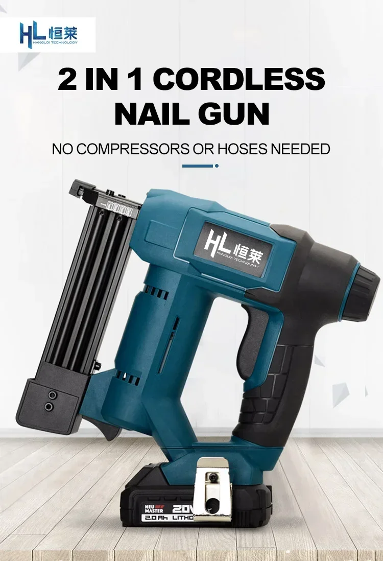 2026/HENGLAI 20V Battery CORDLESS 2'' NAILER / 90/K STAPLER 2 IN 1 nail  and stapler cordless Nailer and Stapler