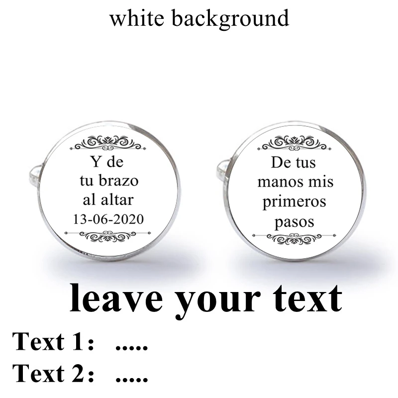 1 Pair Custom Photo Company Logo Text Cufflinks Glass Cabochon Alloy Cuff Links Men Silver Color Wedding Cufflinks Gift