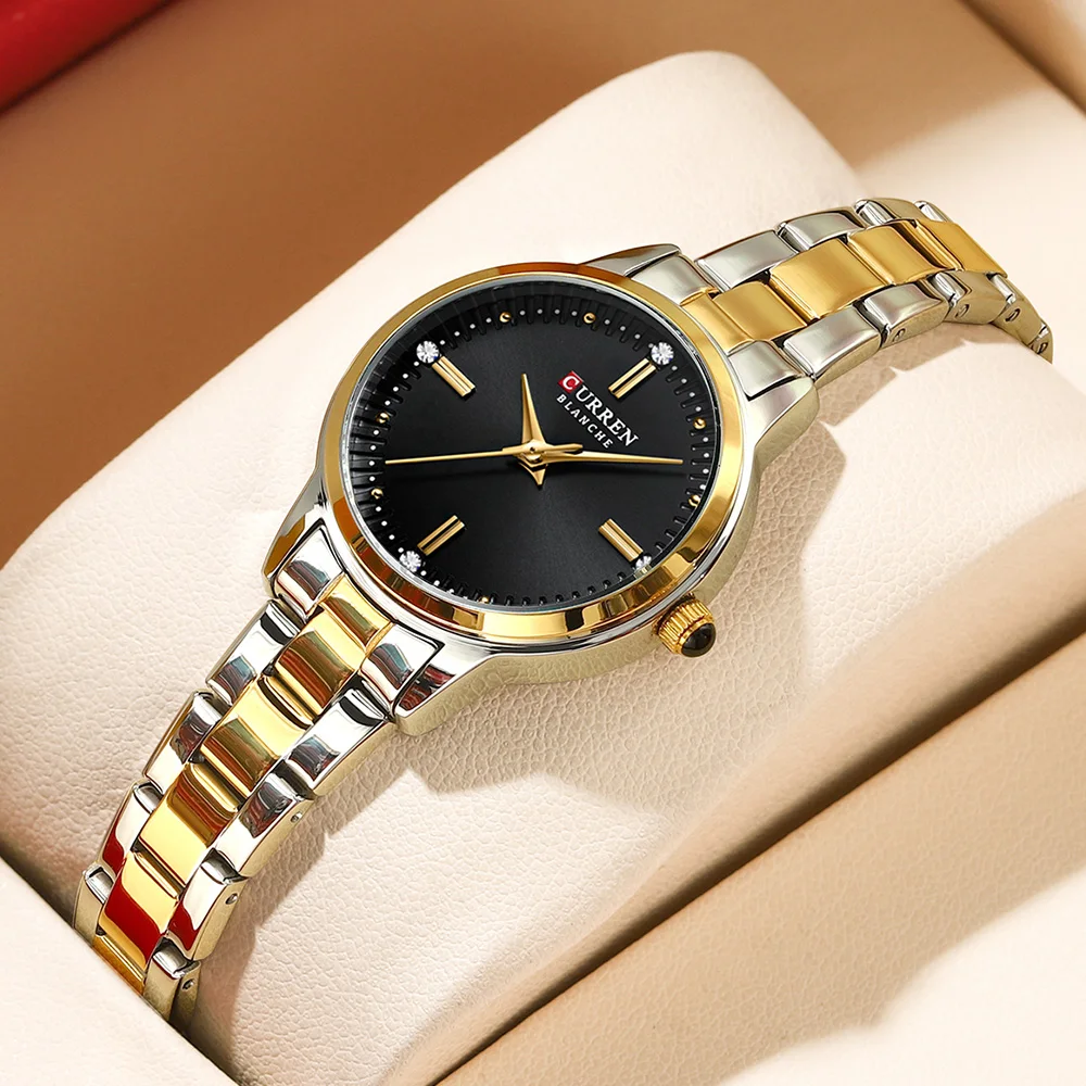 

CURREN Simple Round Dial Fashion Dress Quartz Watches for Ladies with Stainless Steel Bracelet Luxury Wristwatches