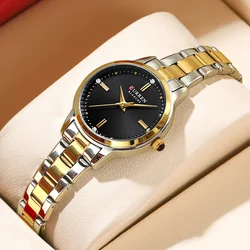 CURREN Simple Round Dial Fashion Dress Quartz Watches for Ladies with Stainless Steel Bracelet Luxury Wristwatches