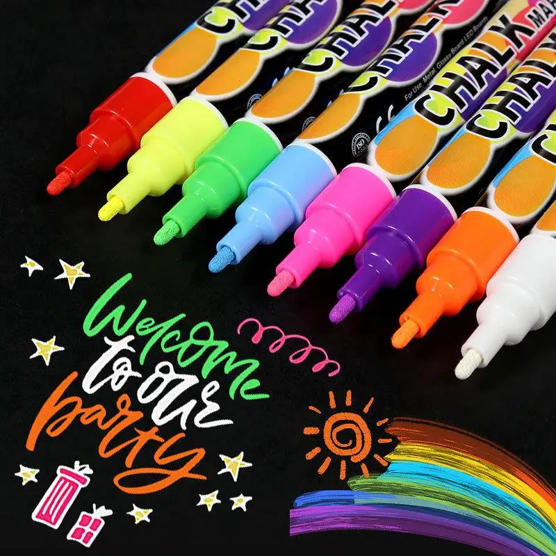 8 Color Liquid Chalk Marker Pens Erasable Highlighters Pen LED Multi Writing Board Glass Windows Blackboard Art Marker Pens