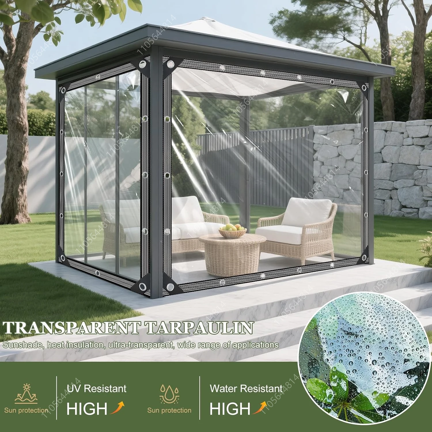 Transparente PE-Windschutzplane, wasserdicht, schneefest, Pergola-Vorhang, UV-Schutz, transparenter Seitenabschirm für Terrasse und Garten – Detail 3