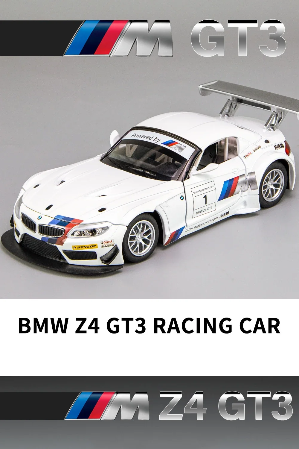 高軽量レーシングカーモデル,1:24,bmw z4, gt3,ダイキャストメタル,合金,ミニチュアモデル,フリーホイール