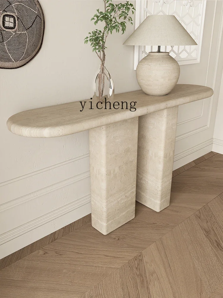 TQH6.17 Medieval Entrance Cabinet Retro Ornaments Partition Ultra-Thin Cave Stone Light Luxury Console Tables