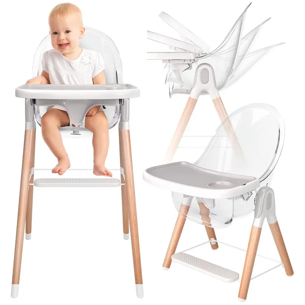 

6-in-1 Adjustable Wooden High Chair for Babies & Toddlers: Easy Clean, Removable Tray, 3 Seat Positions, 2 Heights