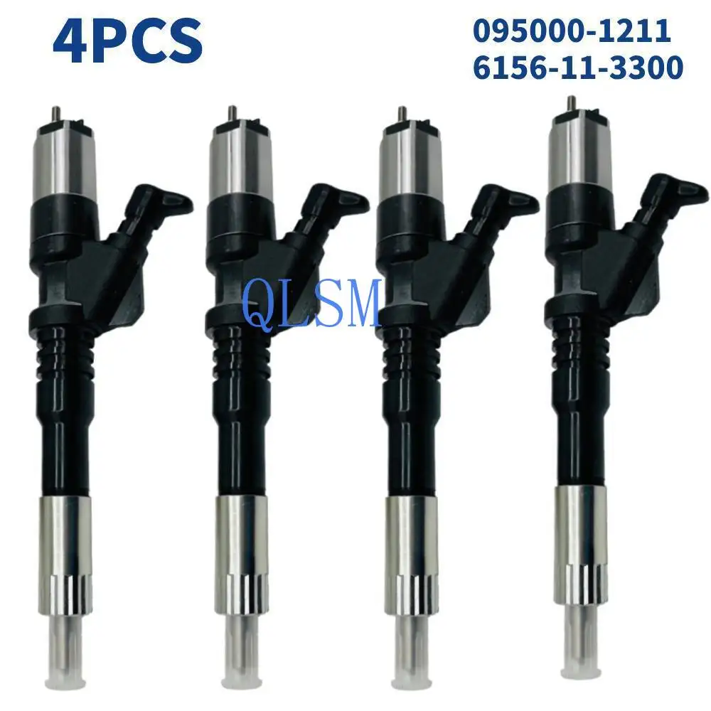 

4-Piece New High Quality Parts 095000-1211 6156-11-3300 Diesel Fuel Injector Assembly for Komatsu 6D125 Engines