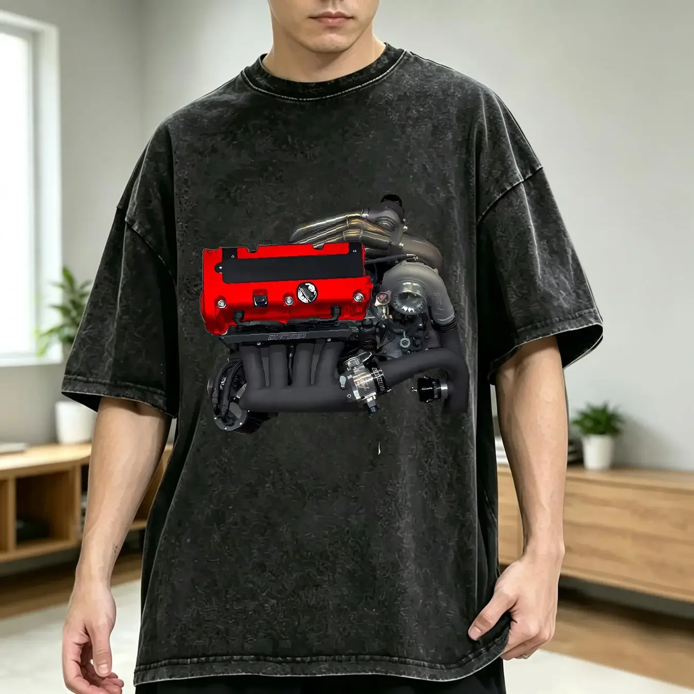 washed T Shirt DC5 K20A Type R RSX K20 S K24 K Series Turbo Manifold Header Kit vintage Washed graphic Versatile homme