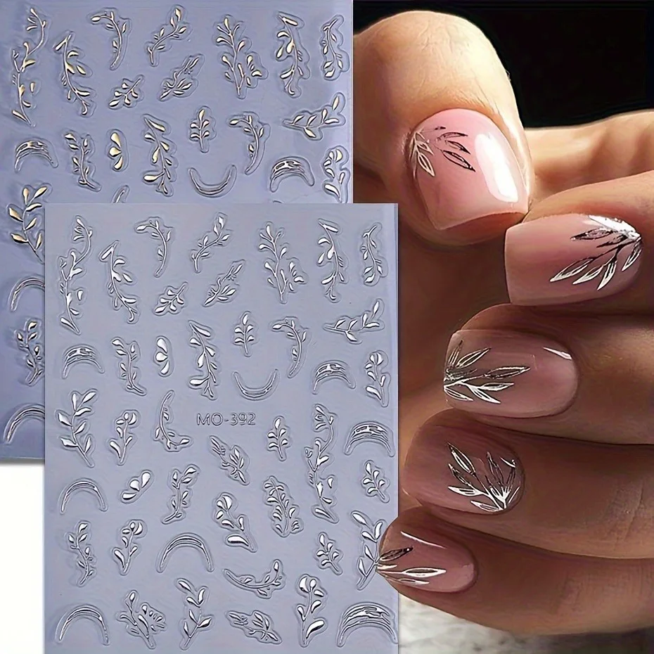  2PCS Spring/Summer leaf relief nail stickers, easy to apply for DIY nail decoration, gifts, party and wedding makeup styling