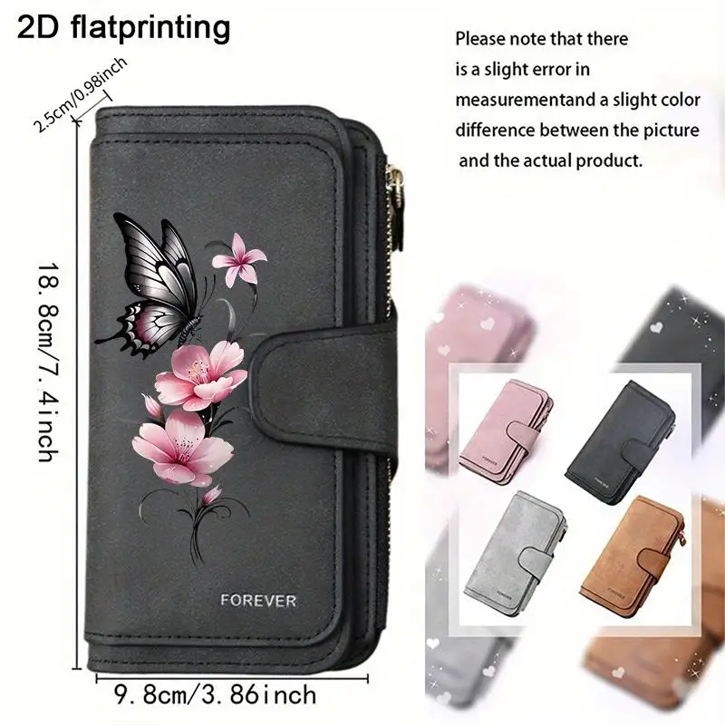 Butterfly Flower Women's Long Wallet Features Multiple Card Slots A Coin Pocket and Cell Phone Pouch Perfect Gift for Women