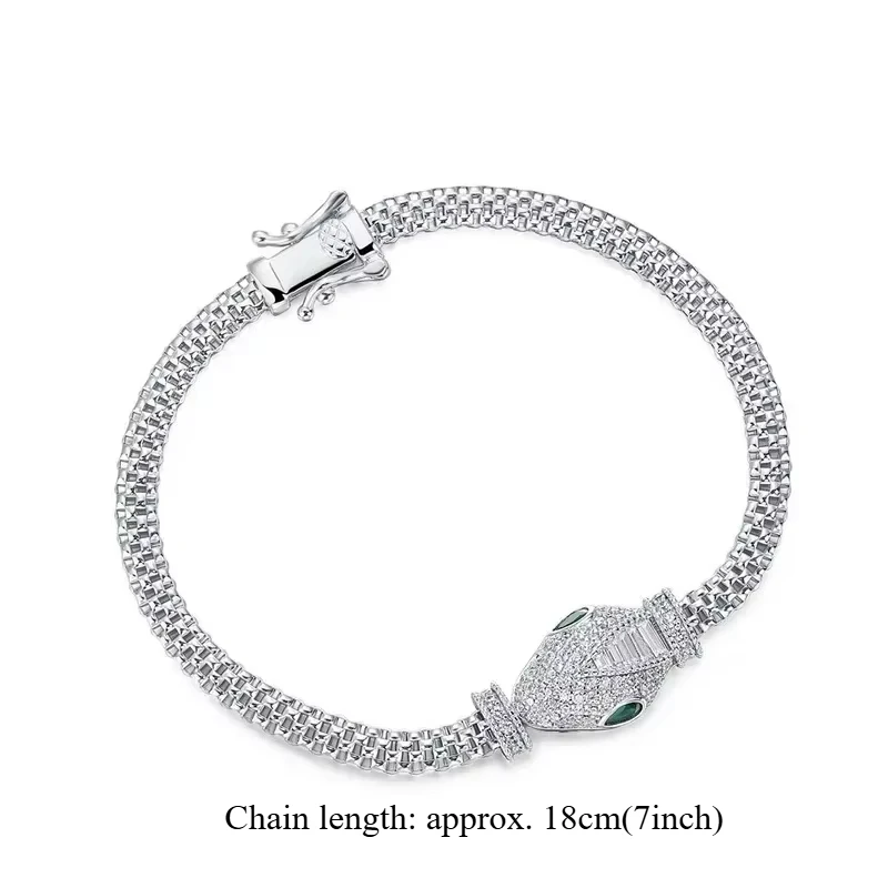100% 925 Silver Bracelet for Women Hollow Snake Head Green Eyes Luxury Gift Hip Hop Animal Birthday Party Jewelry Gifts Punk