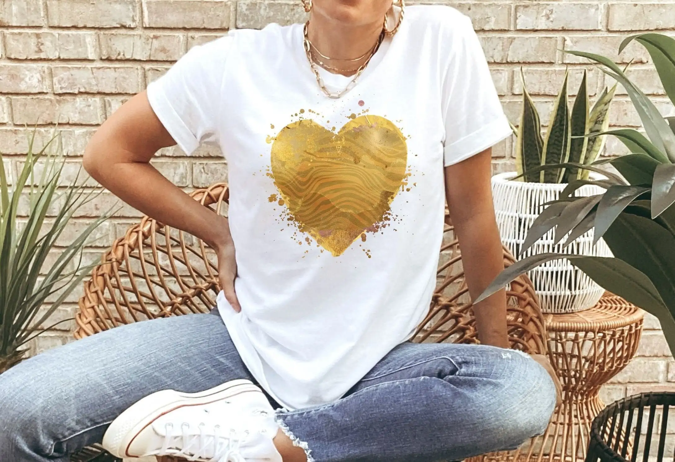 Gold Heart T Shirt Animal Print Cute For Friend Galentines Day Valentines Valentine