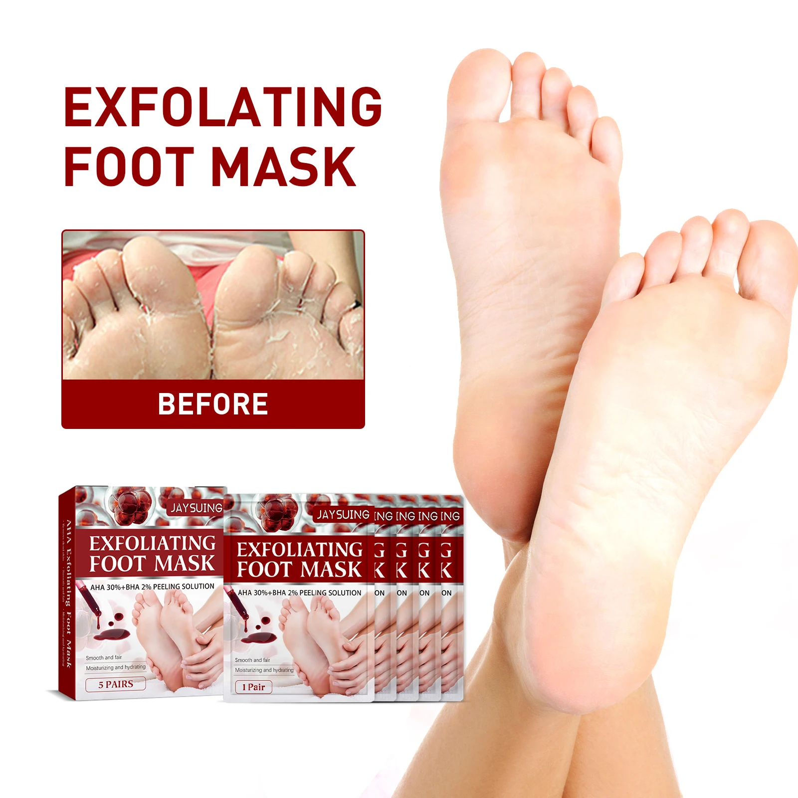 

Exfoliating Foot Peel Mask 5 Pairs Dead Skin Remover Callus Treatment Moisturizing Foot Care Soft Smooth Heels With Apple