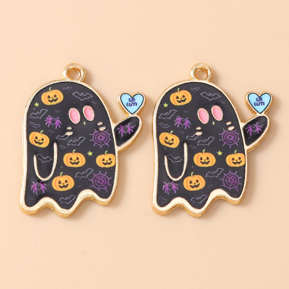 Leslie 20 Stück 19x25mm Niedliche Kawaii-Geister-Charms Halloween-Geister-Anhänger für Schmuckherstellung, Armband, Halskette, Zubehör – Detail 9