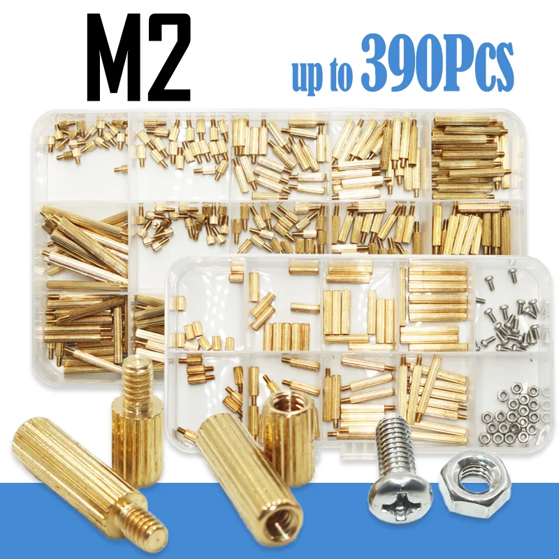 Brass Knurled Round Motherboard Standoffs with Screws Nuts Kit M2 Hex Male Female Copper Spacer for DIY Electronic PCB Circuit