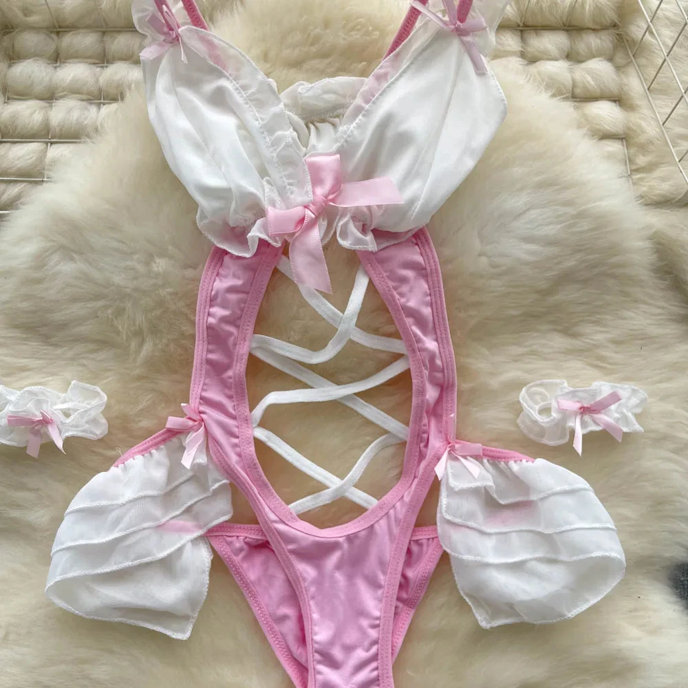 بدلة جسم نسائية برقبة على شكل حرف V عميقة ، ملابس نوم مجوفة عارية الظهر ، بيجامات حلوة ، سروال مثير وحسي ، بذلة مثيرة #6