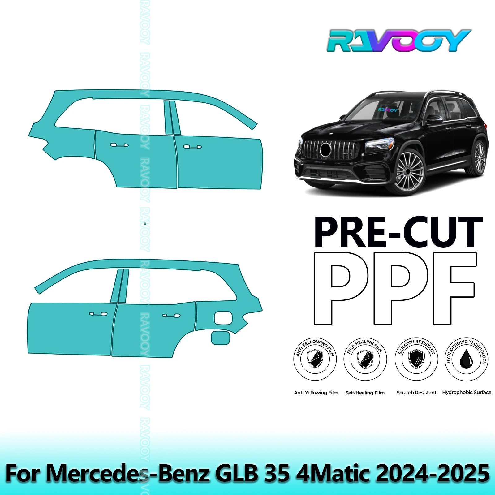 

For Mercedes-Benz GLB 35 4Matic 2024-2025 8.5mil Clear Matte Pre-Cut PPF Door & A/B Pillar Kit TPU Paint Protection Film Set