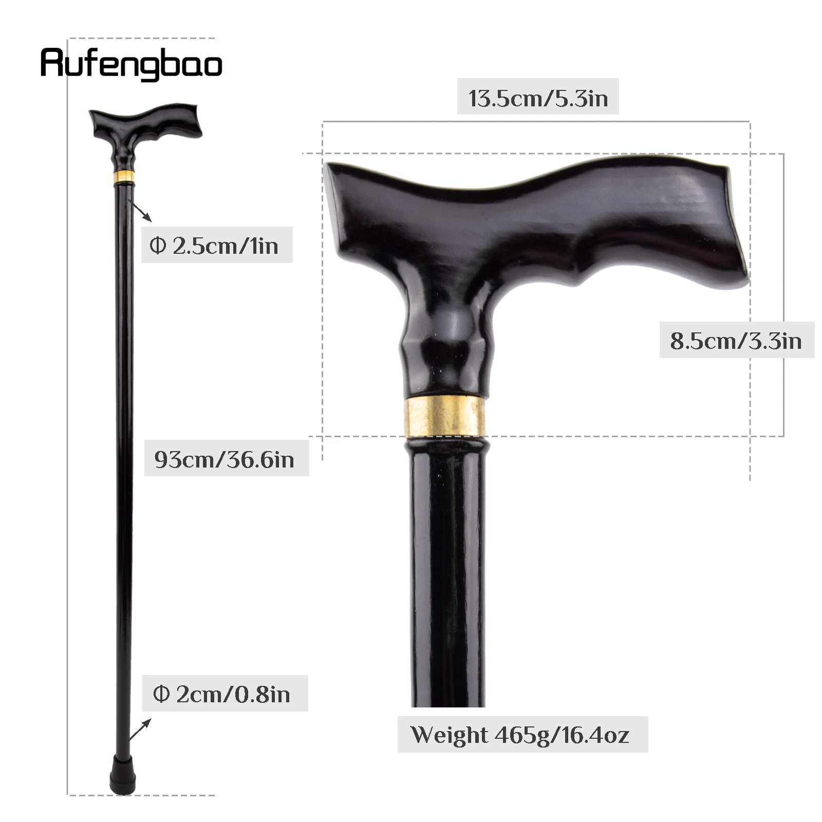 Schwarzer hölzerner Single Joint Fashion Walking Stick dekorative Cosplay Party Walking Cane Halloween Mace Krücken Zauberstab Crosier 93cm