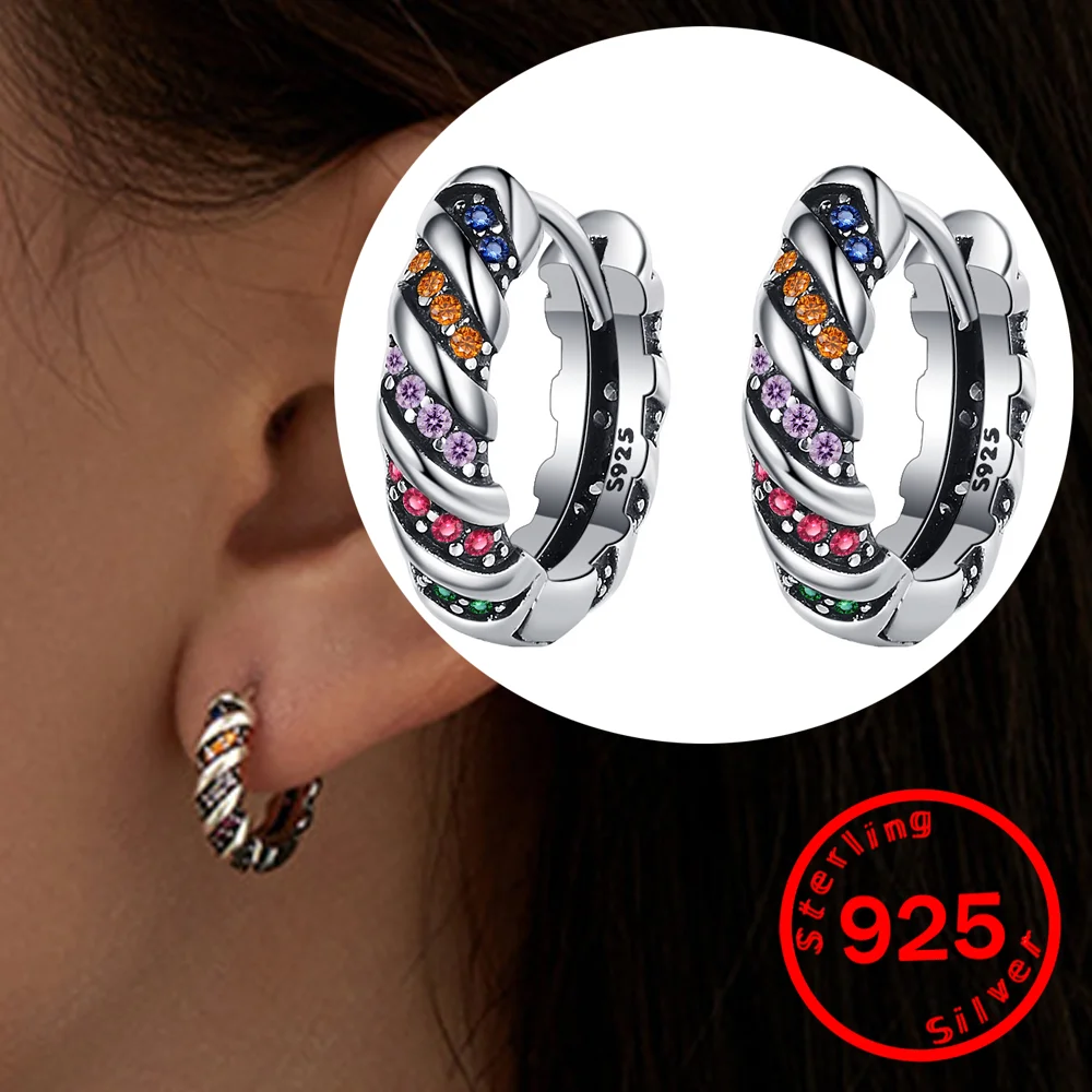 

Серьги из стерлингового серебра 925 пробы, винтажные круглые серьги с радужным цирконием, элегантные модные ювелирные изделия, серьги-кольца для женщин
