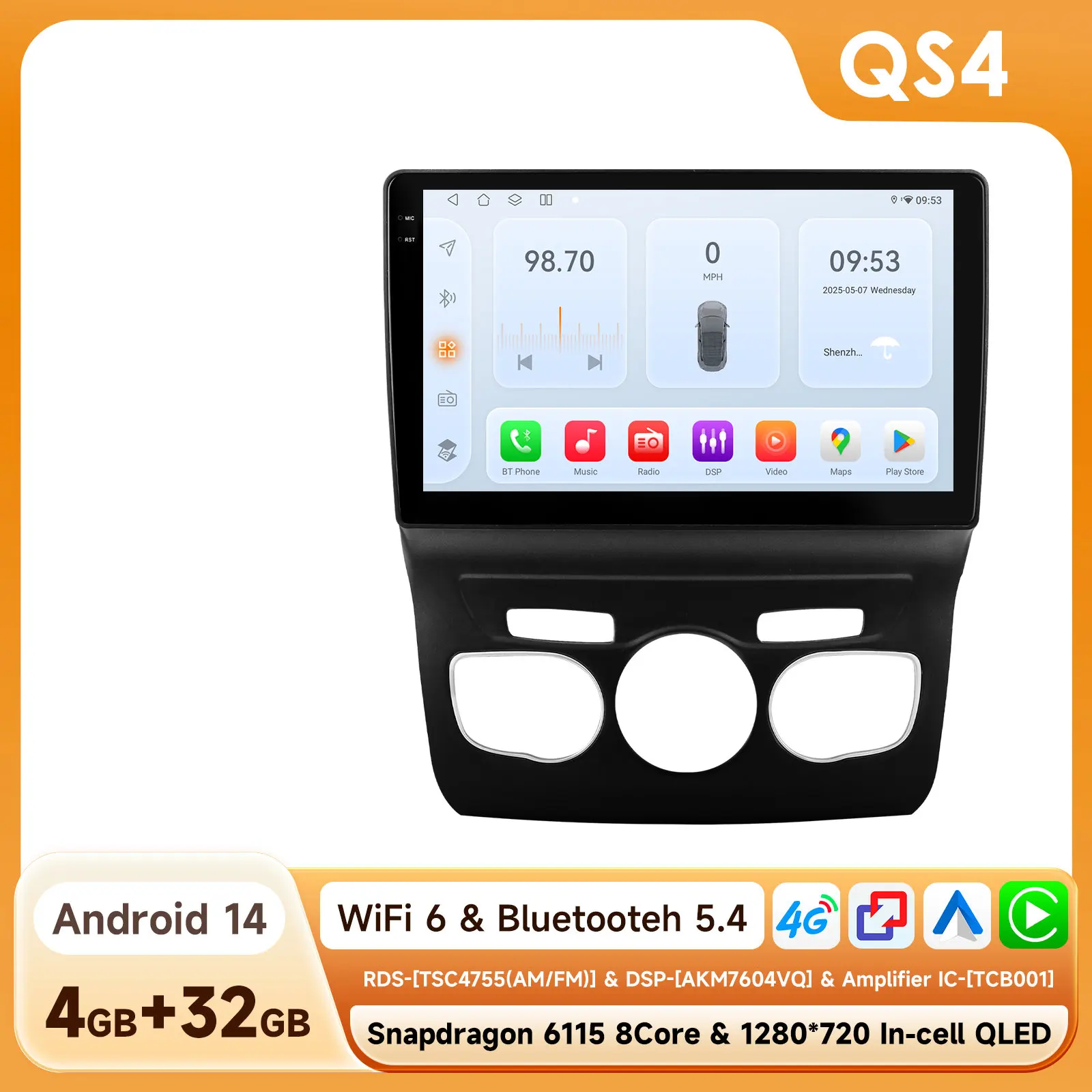 Hizpo Ai Draadloze Carplay Radio Android Scherm Voor Citroen C4 C4l Ds4 2013 - 2017 Multimedia-Ontvanger Auto Wifi Gps Head Unit Bt - afbeelding 1