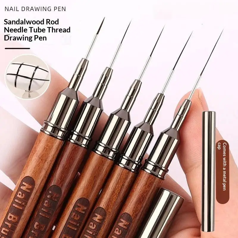 1Pc Red Sandalwood Handle Nail Art Liner Brushes Fine Precision Tips Perfect For Home Salon DIY Nail Painting Design Creation