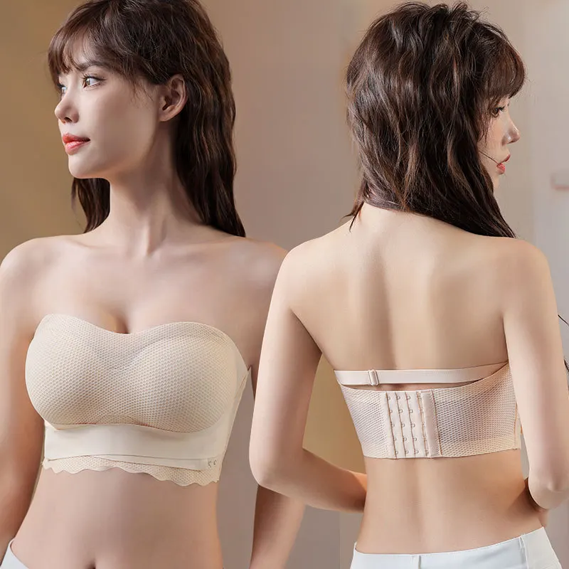 Full Cup Ultra-Thin Fixed Seamless Tube Top plus Size Strapless  Women's Anti-Slip Upper Support Anti-Exposure Wedding Underwear