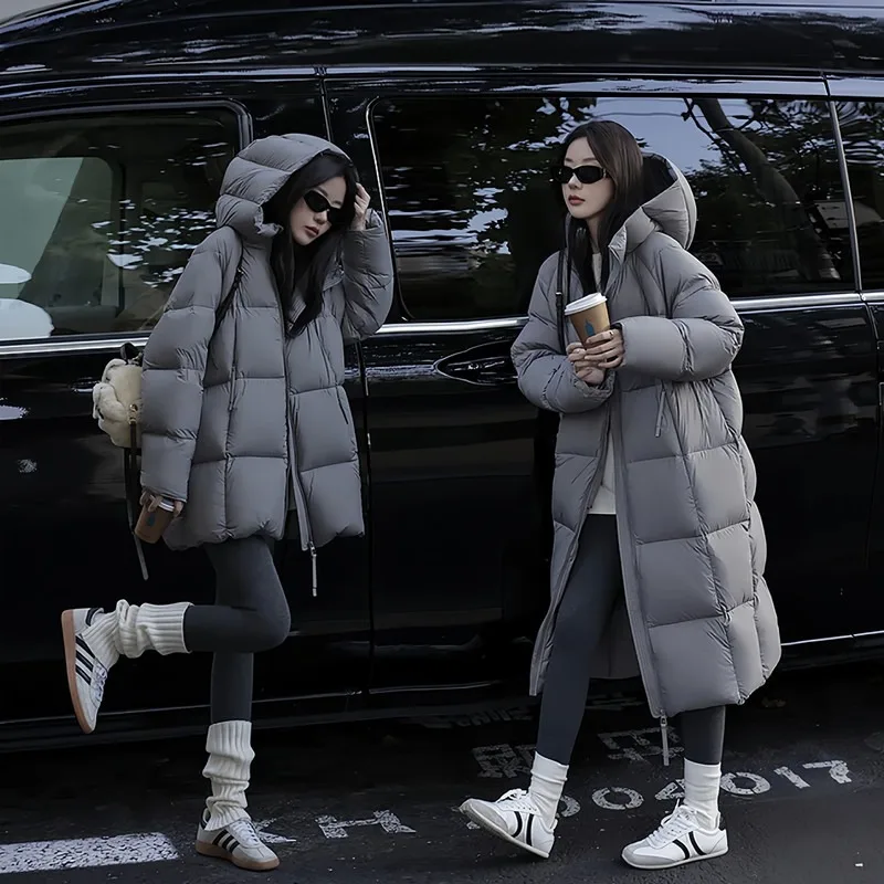 

Medium To Long Down Cotton Jacket for Women 2025 New Style Hooded Over Knee Thick Winter Cotton Jacket