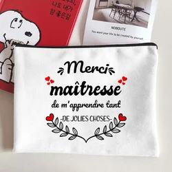 Thank You Mistress Print Beauty Organizer Toiletry Storage Pouch Purse Teacher Gift Women Makeup Bag White Cosmetic Case Female