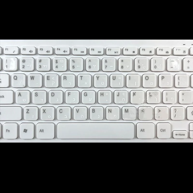 Autocollant alphabet blanc pour ordinateur portable ou clavier de bureau, hébreu, sur fond transparent