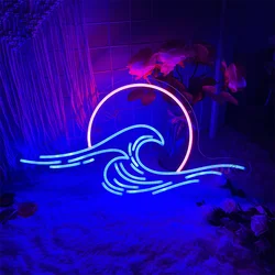 Sea Wave LED Neon Sign Art Wall Hanging Room Decor Sun Neon Lights   Lamps Party Kids Birthday Gift Home Bedroom Decoration