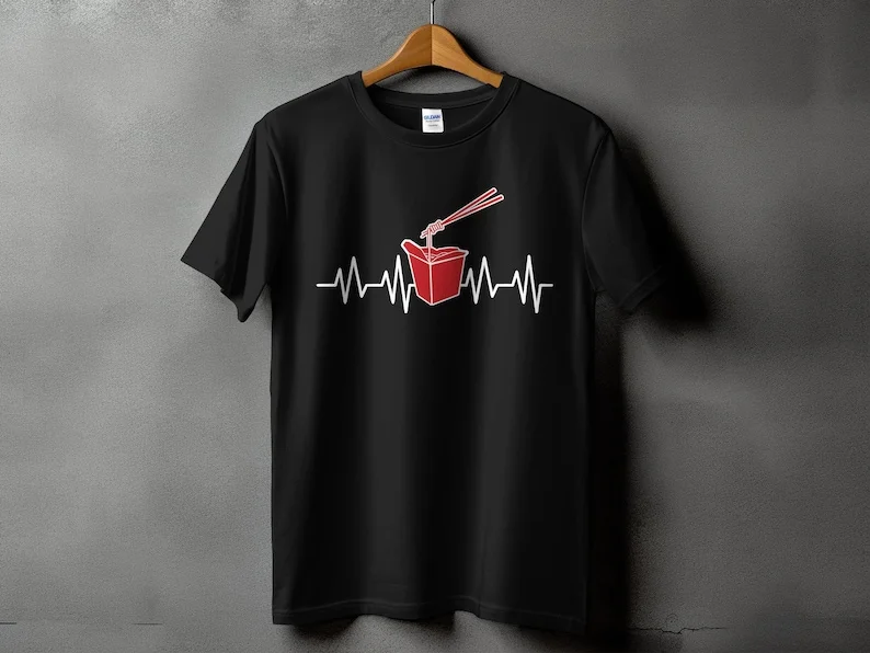 Funny Ramen Noodles Heartbeat Graphic T-Shirt Cute Japanese Food Lover  Kawaii Noodle Soup Shirt Unique Foodie Gift Apparel