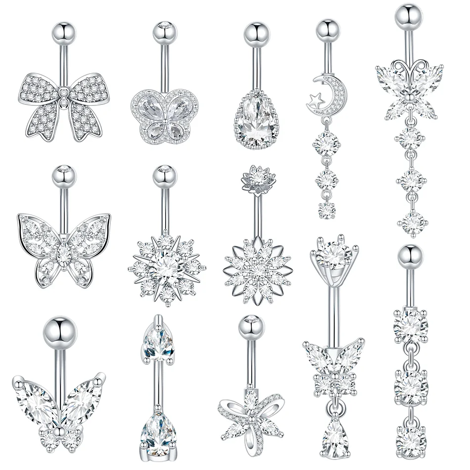﻿   1pc piercing de umbigo para mulheres zircão lua borboleta umbigo anel cartilagem umbigo brinco jóias piercing ombligo