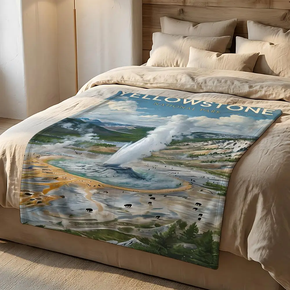 National Park Yellowstone National Park Throw Short Plush Throw Blanket Soft Skin-Friendly Multi-Scene Home Office