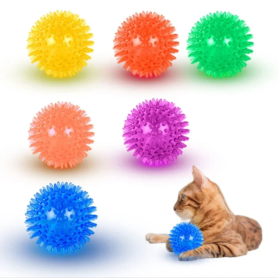 Dog Toys Luminous Sound Toy Bouncy Ball Pet Toy Flash Thorn Ball Molar Tooth Cleaning Toy Cat Dog Accessories