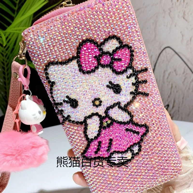 New Sanrios Cosmetic Bag Hello Kittys Girly Heart Kawaii Cartoon Long Style Wallet Wallet Mobile Phone Bag Document Package