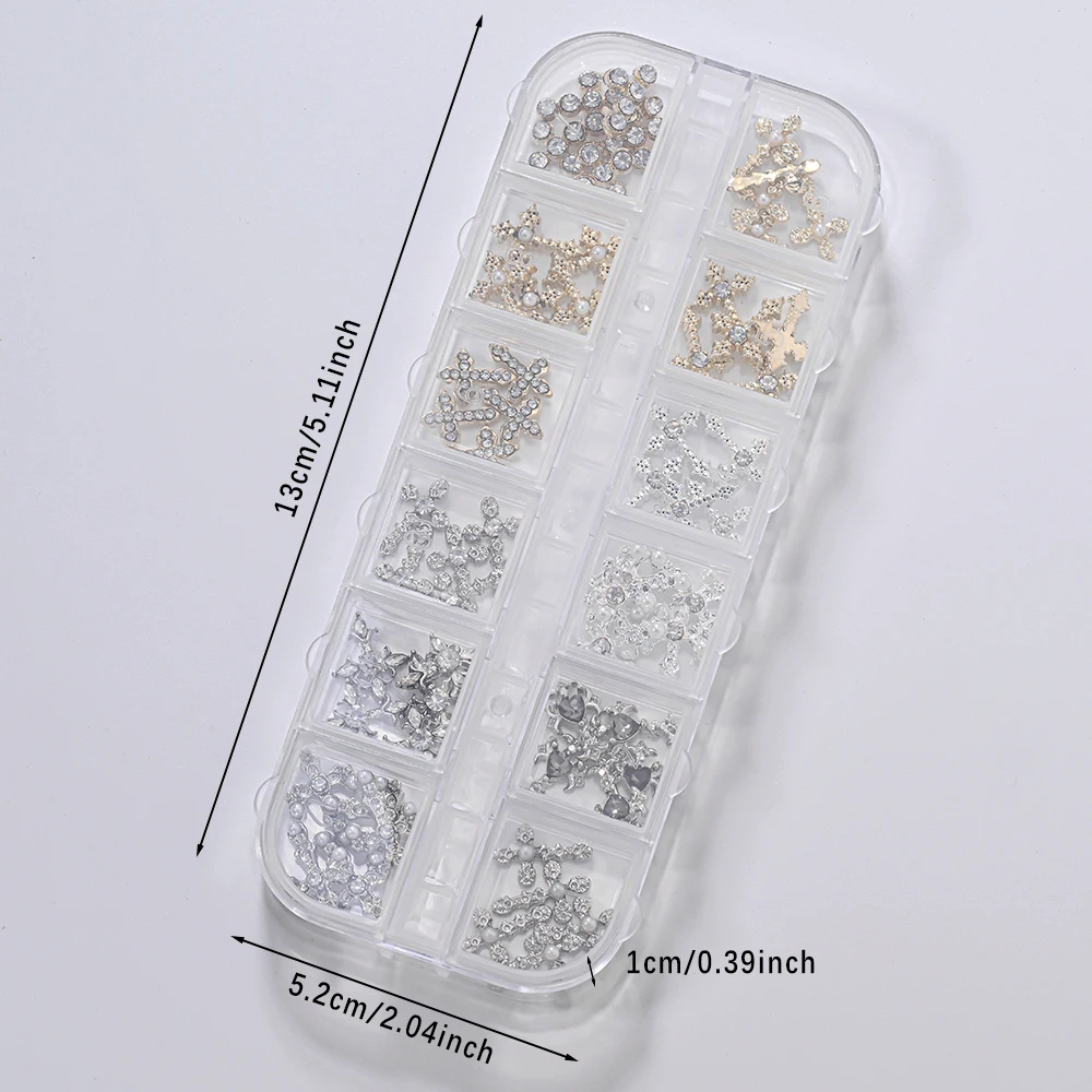 60 pz 12 Griglia Chic Vintage Croce Nail Art Charms con Diamante y2k Stile Metallo Lega Croce Nail Oro Argento Croce Decorazioni per unghie
