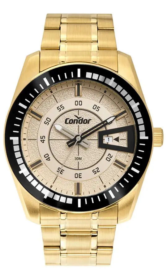 Relogios Dourado Masculino Grande Condor Calendario