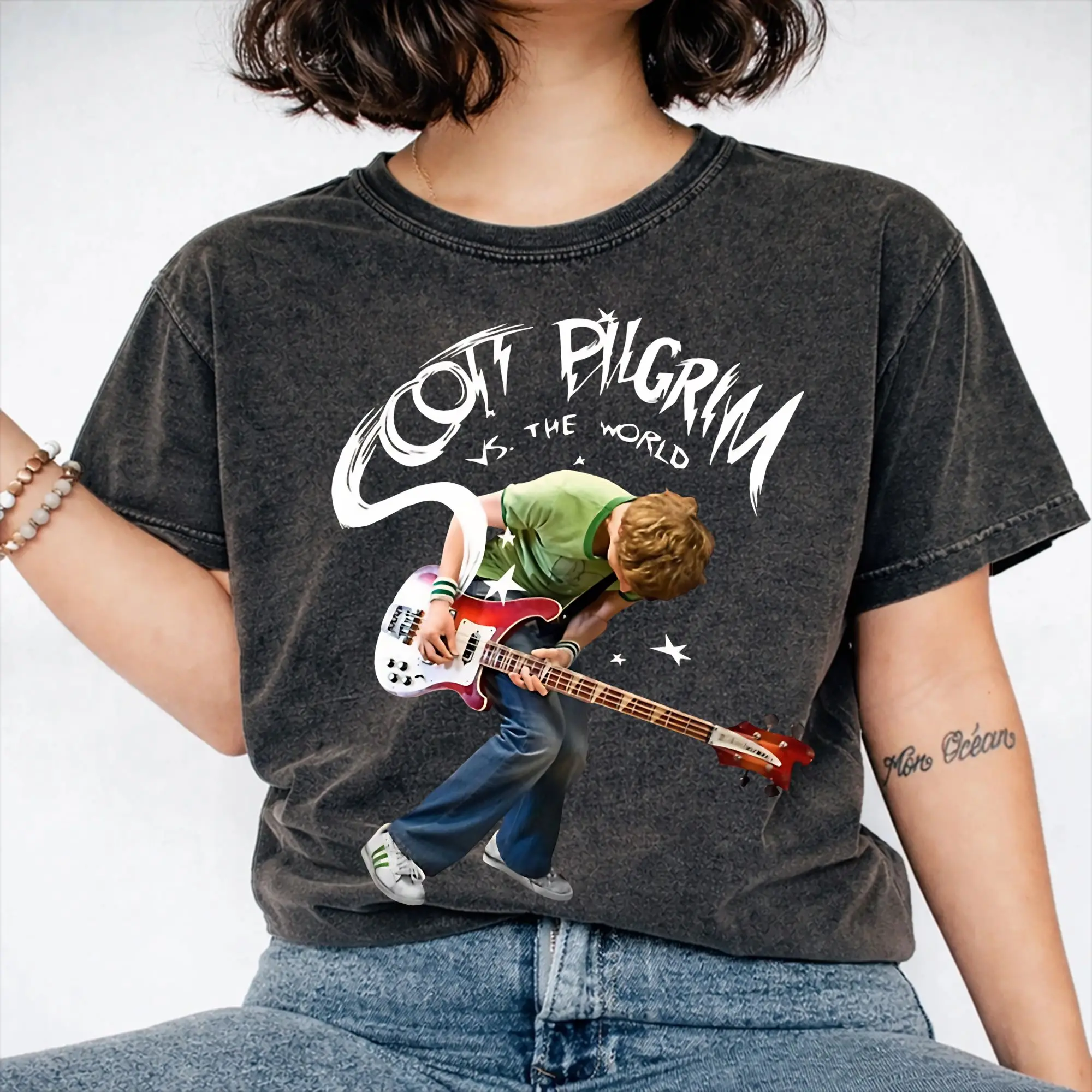 Harajuku Washed Shirt Scotts Pilgrims  Apparel Vintage T Shirt Oversize  Streetwear 100% Cotton Printed Tees